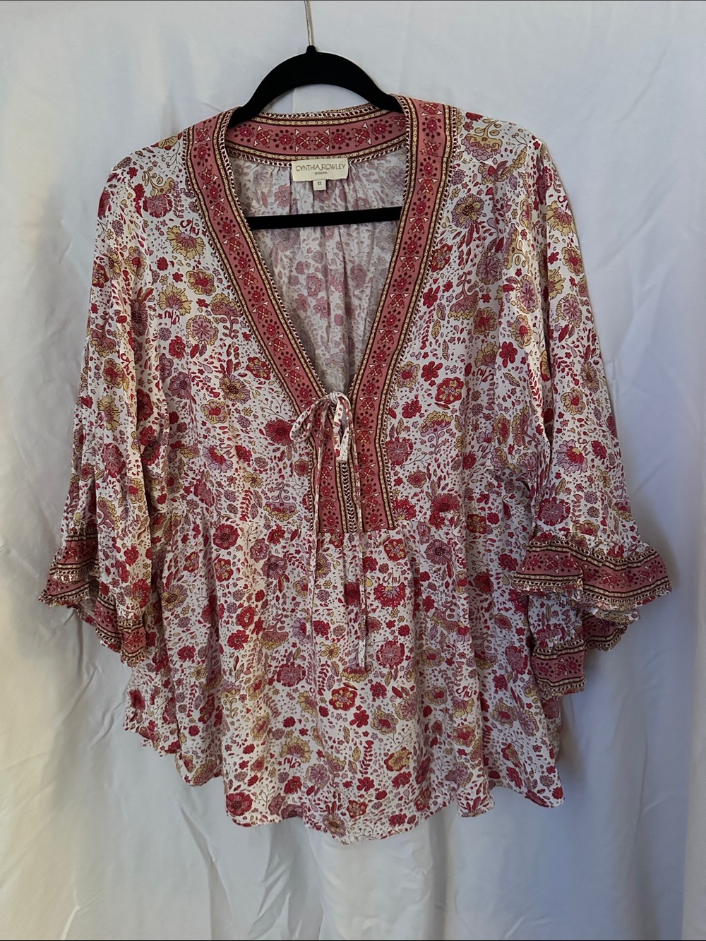 Cynthia Rowley Pink Floral Tie-Front Tunic